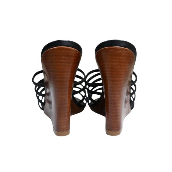 Schutz Womens 8.5 Octavia Wedge Leather Sandal in Black NEW - Picture 6 of 10